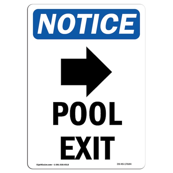 OSHA Notice Sign, Pool Exit Right Arrow With Symbol, 10in X 7in Aluminum, 7"W, 10" L, Portrait